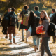Student group on a woalk in nature